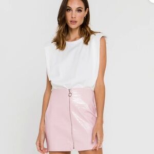 ENDLESS ROSE LIGHT ROSEY PINK CROC-EMBOSSED LEATHER ZIP FRONT MINI SKIRT SZ SM
